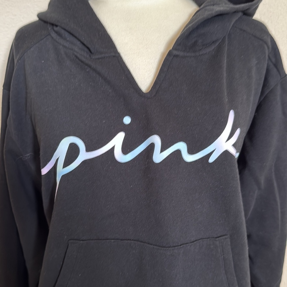 *Victoria’s Secret PINK Fleece Black Cropped Hoodie ( sz - lg) - Picture 3 of 4